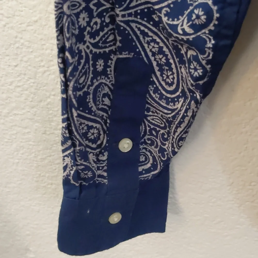Ralph Lauren Kids 5 Blue Paisley Button Down Shirt Western 100% Cotton